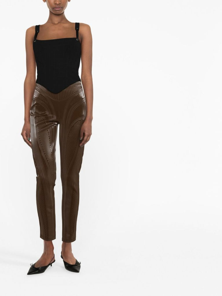 Brown Embossed Faux Leather Trousers