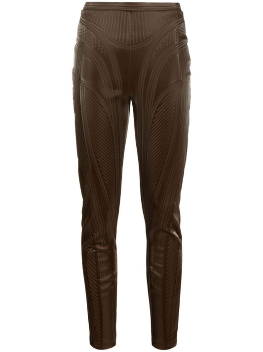 Brown Embossed Faux Leather Trousers