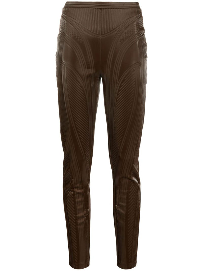 Brown Embossed Faux Leather Trousers