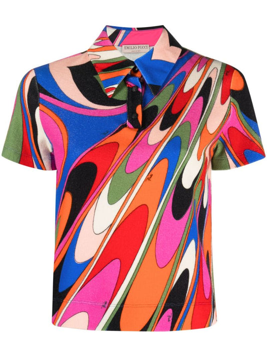 Orange Onde-print Polo Shirt