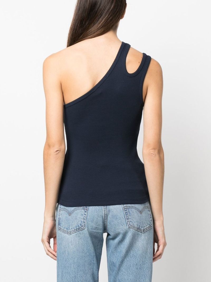 Blue Ribbed One-shoulder Vest Top