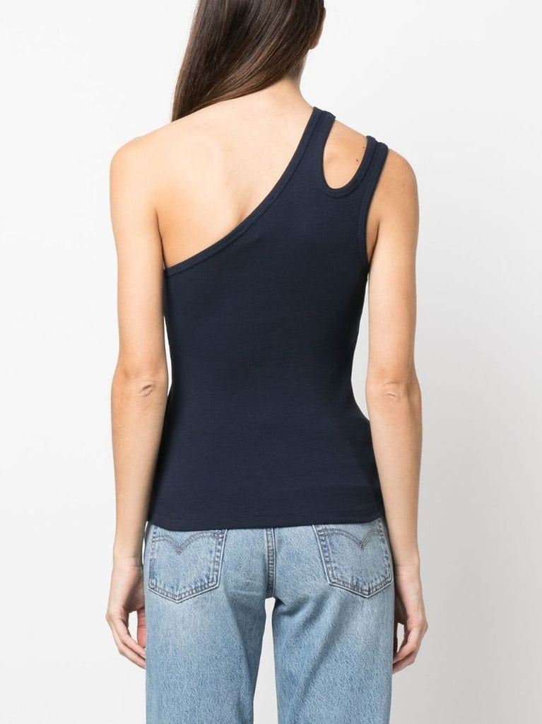 Blue Ribbed One-shoulder Vest Top