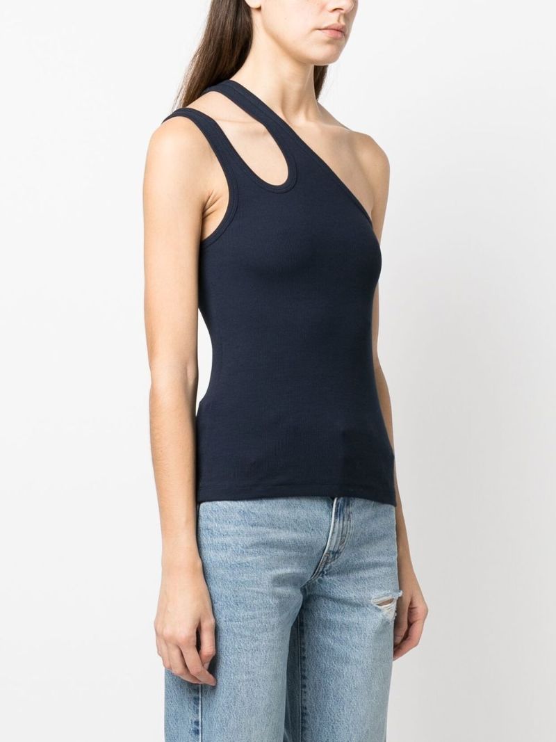 Blue Ribbed One-shoulder Vest Top