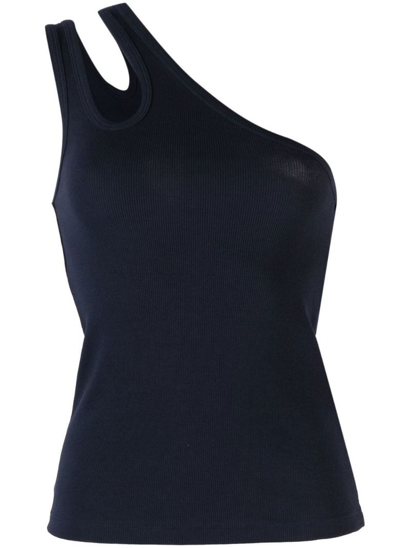 Blue Ribbed One-shoulder Vest Top
