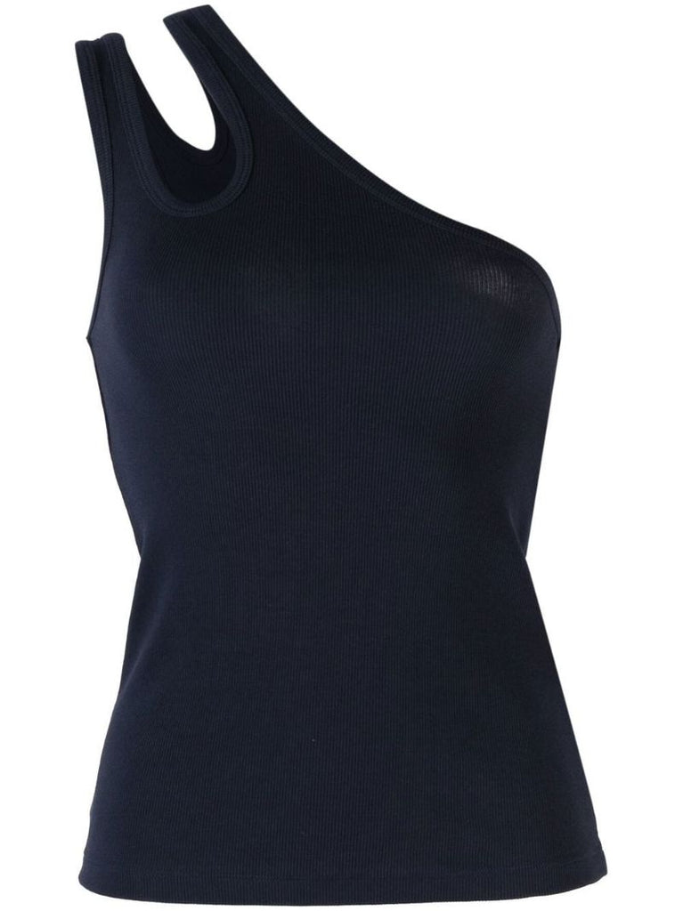 Blue Ribbed One-shoulder Vest Top
