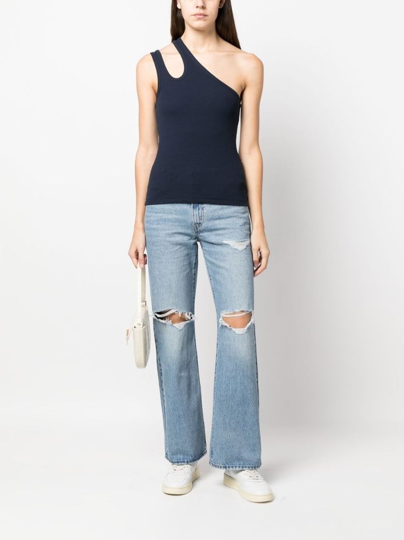 Blue Ribbed One-shoulder Vest Top
