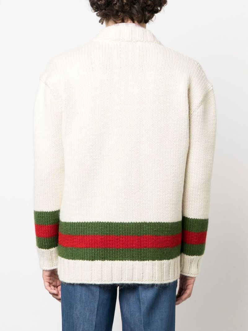 Neutral Web Stripe Wool Cardigan