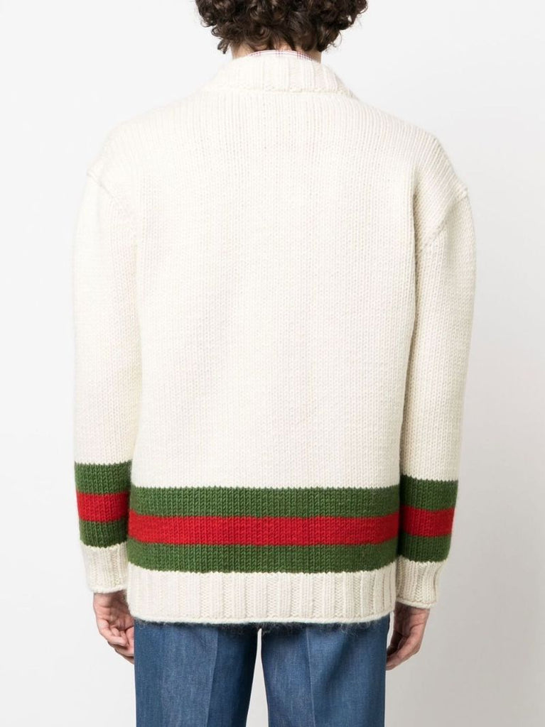 Neutral Web Stripe Wool Cardigan
