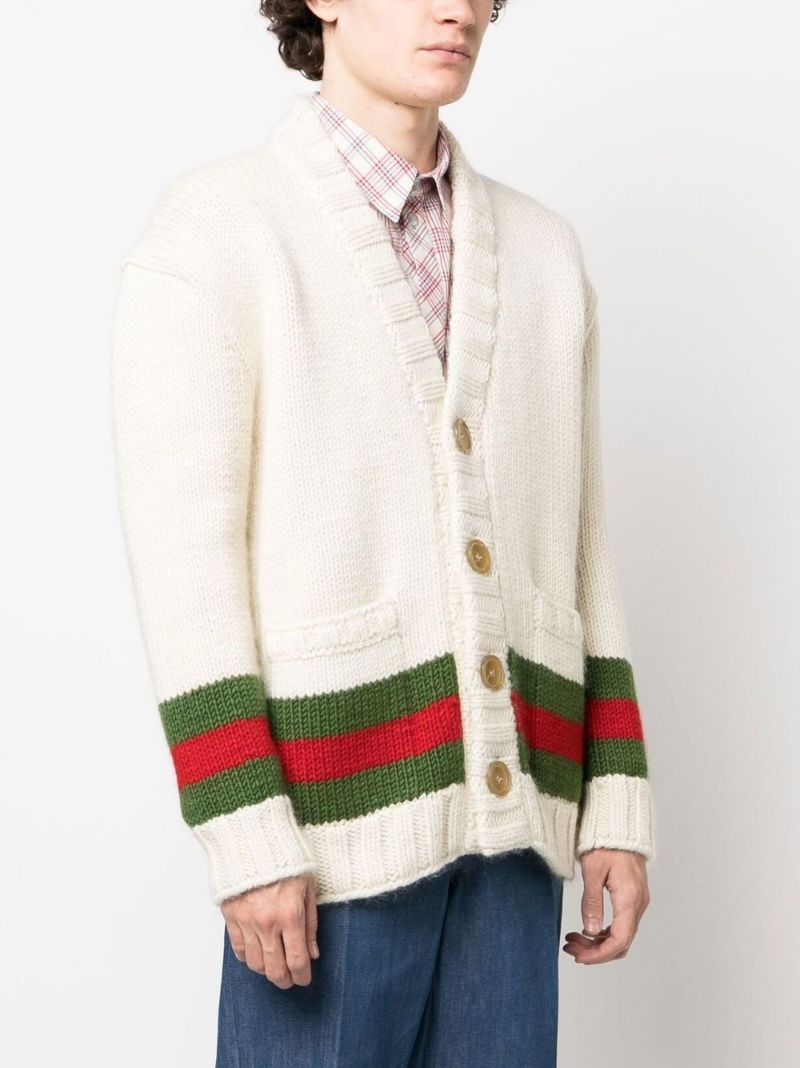 Neutral Web Stripe Wool Cardigan