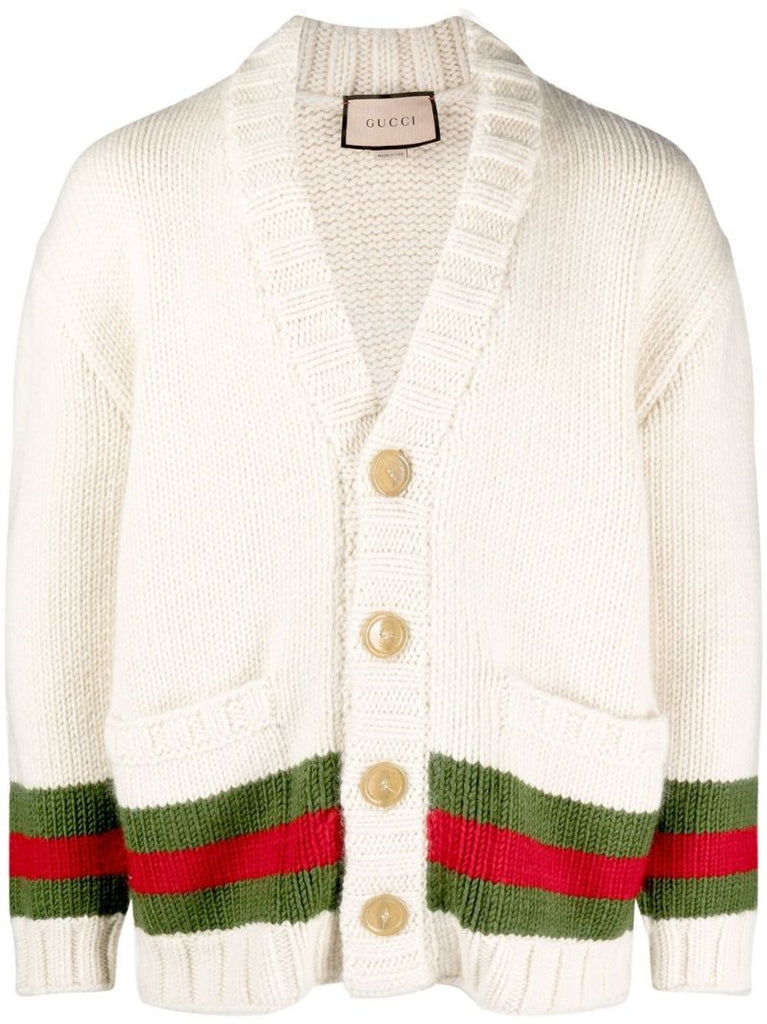 Neutral Web Stripe Wool Cardigan