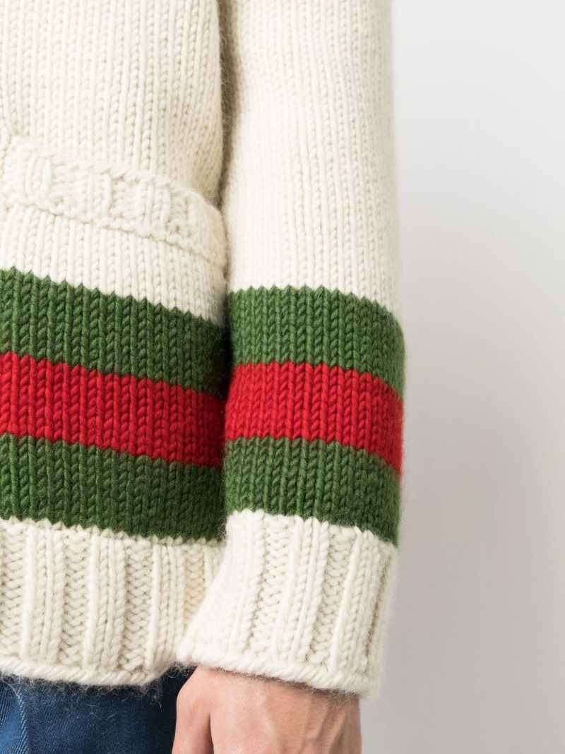 Neutral Web Stripe Wool Cardigan