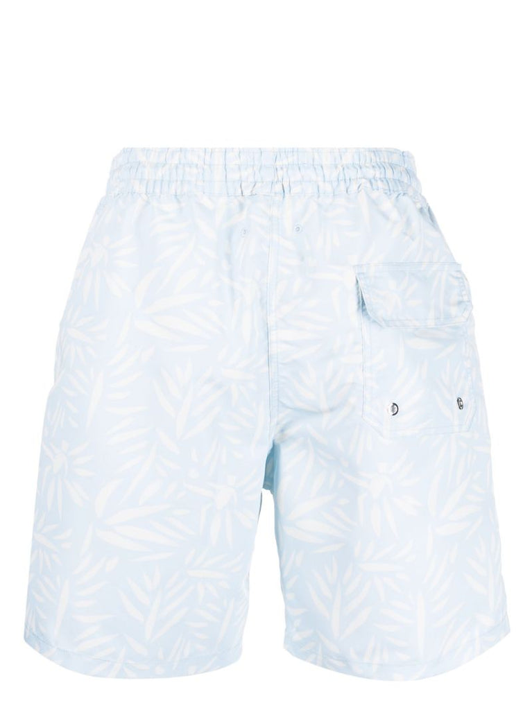 Blue Printed Drawstring Swim Shorts