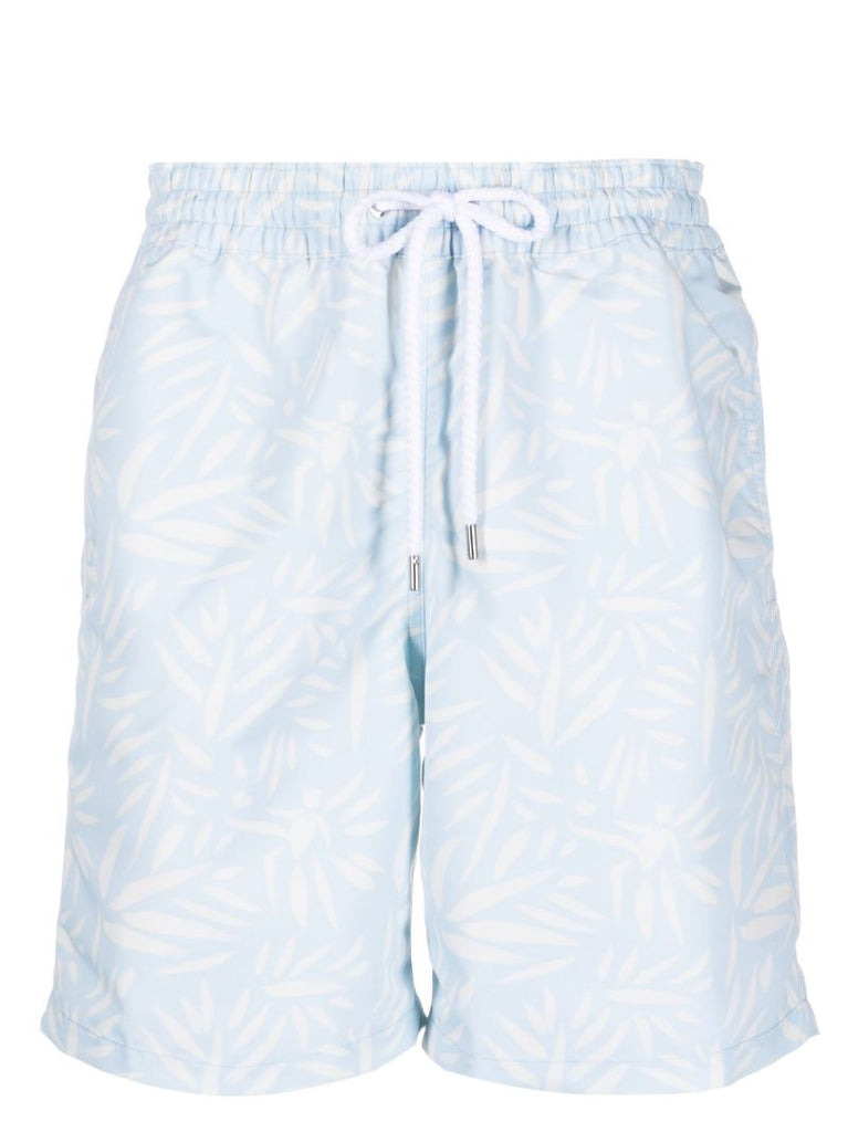 Blue Printed Drawstring Swim Shorts