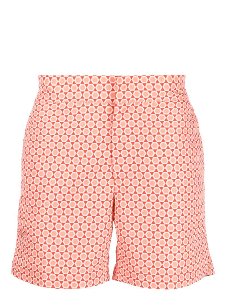 Orange Graphic Print Swim Shorts