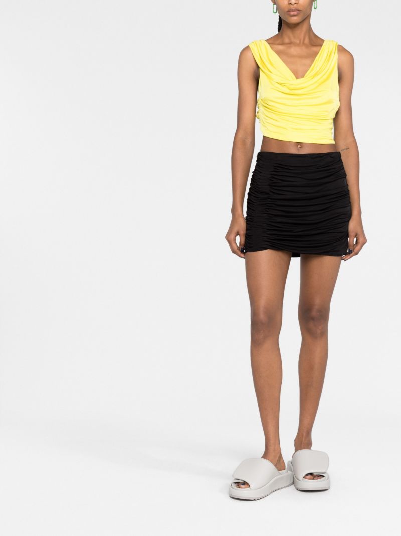 Black Maroon Ruched Mini Skirt