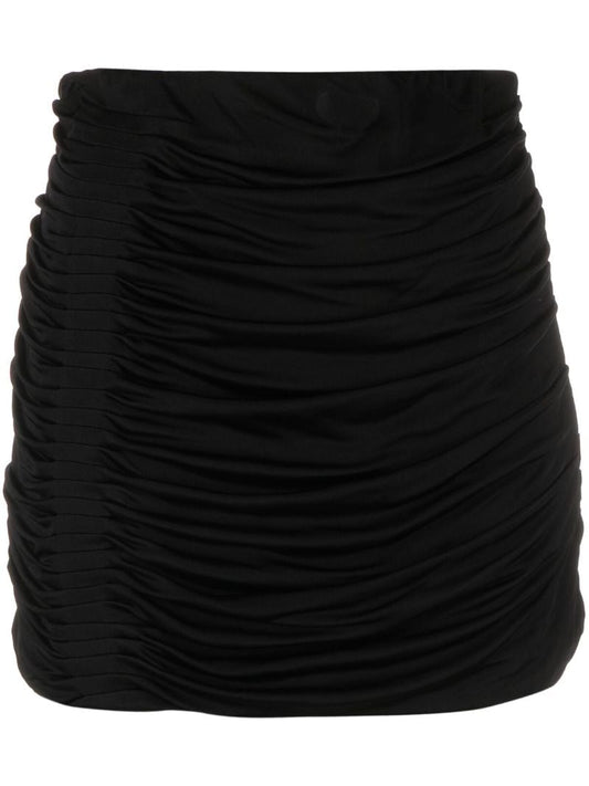 Black Maroon Ruched Mini Skirt