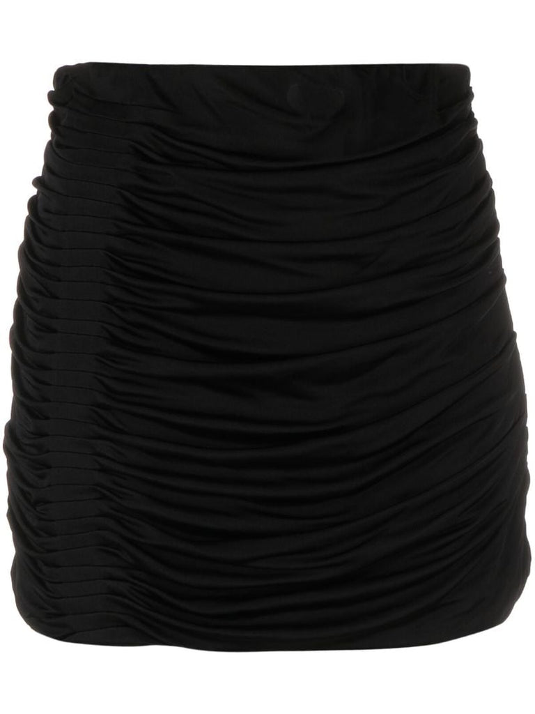 Black Maroon Ruched Mini Skirt
