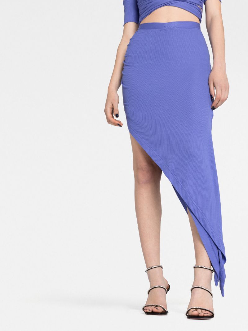 Purple Rib-knit Draped Midi Skirt