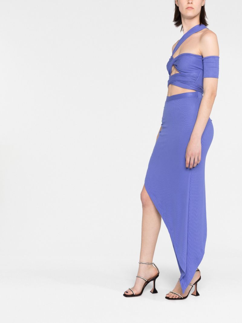 Purple Rib-knit Draped Midi Skirt