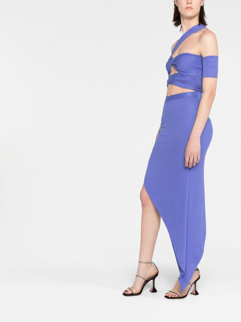 Purple Rib-knit Draped Midi Skirt