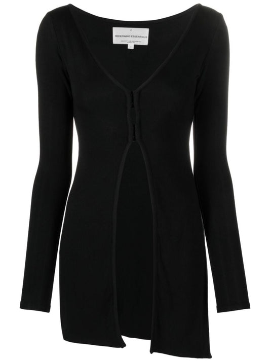 Black Long Sleeved Asymmetric Cardigan