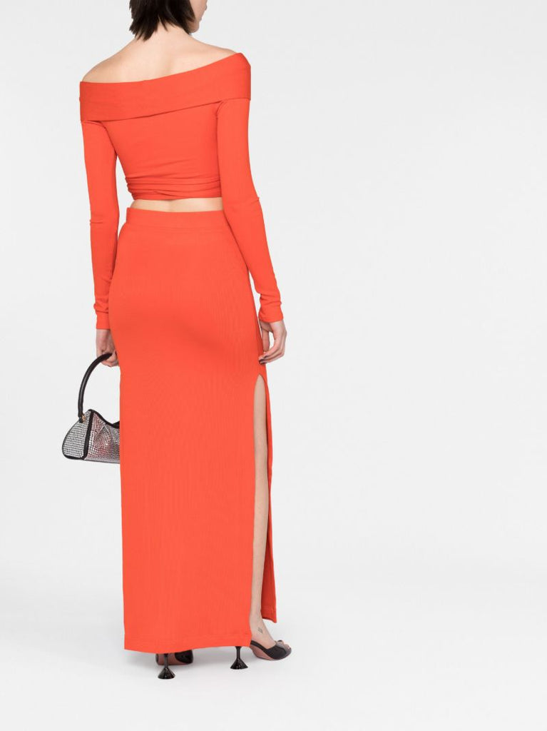 Orange High-waist Midi Skirt