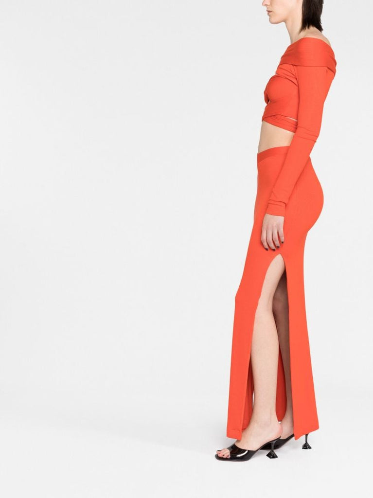 Orange High-waist Midi Skirt