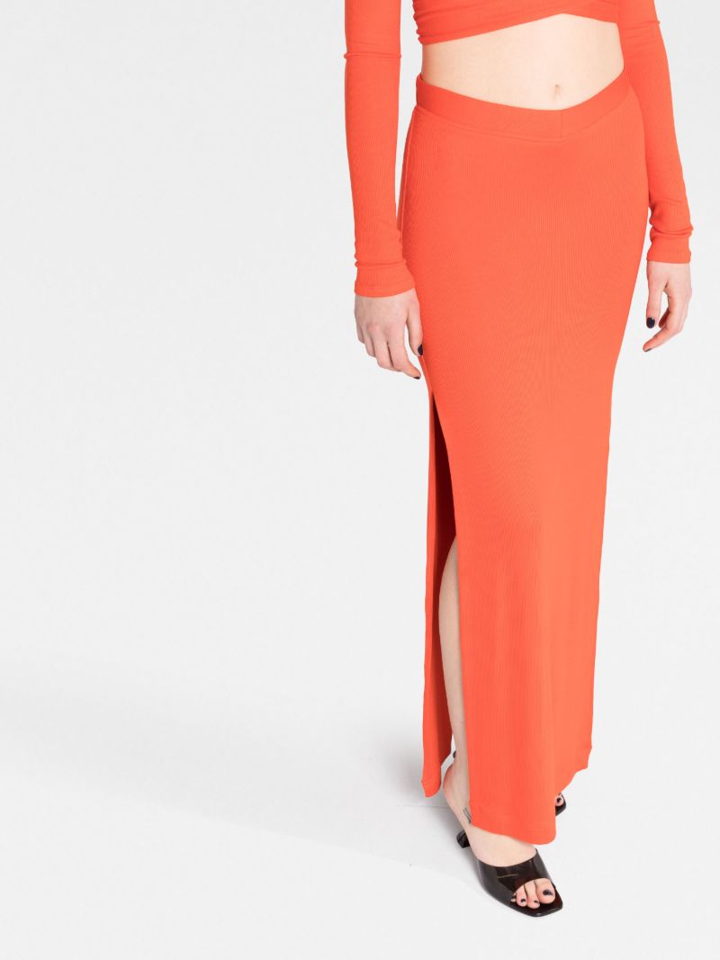 Orange High-waist Midi Skirt