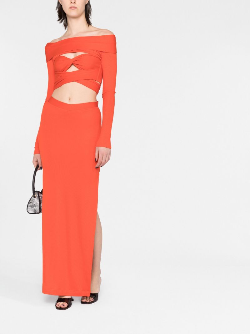 Orange High-waist Midi Skirt