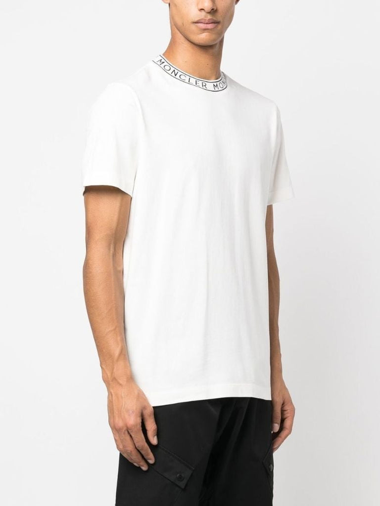 White Logo Neckline Cotton T-shirt