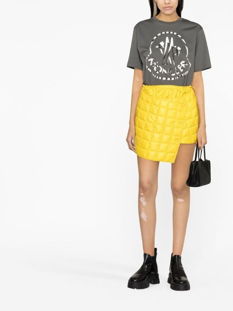 Yellow Quilted Asymmetric Mini Skirt