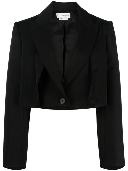 Black Cropped Wool Blazer