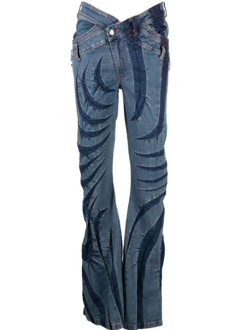 Blue Asymmetric Flared Jeans