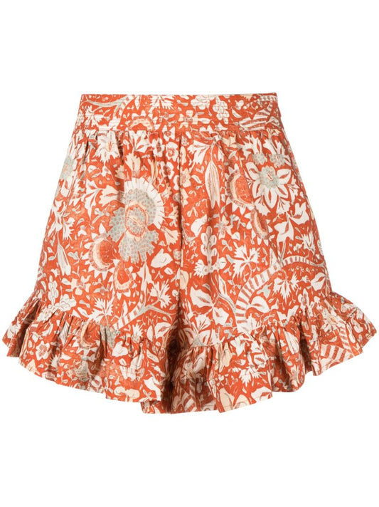 Orange Ambre Floral Print Ruffled Shorts
