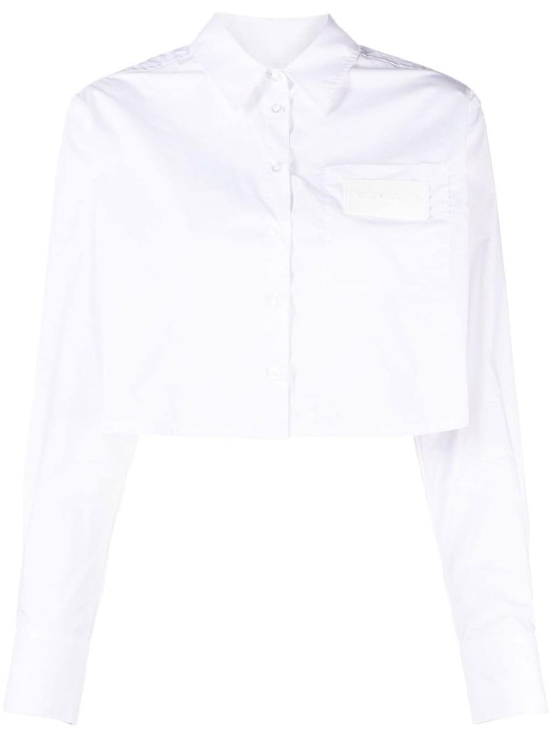 White Cropped Long Sleeve Shirt