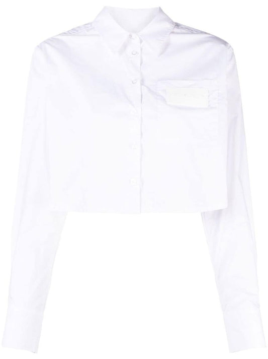 White Cropped Long Sleeve Shirt