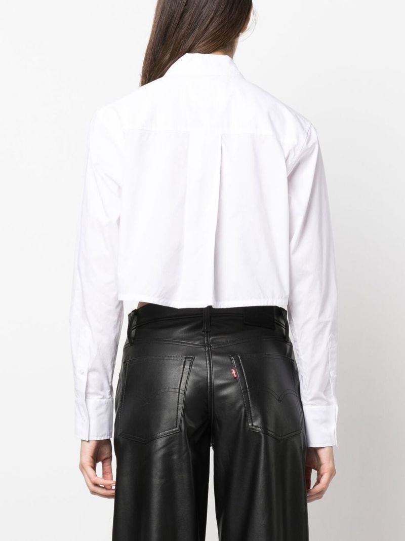 White Cropped Long Sleeve Shirt