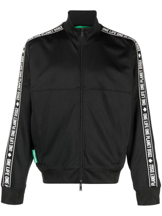 Black Logo Print Zipped Sweatshirt