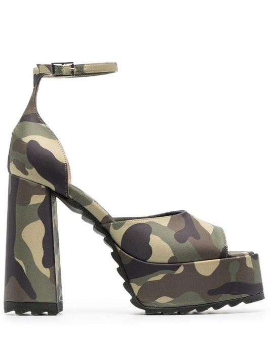 Green 145 Camouflage Print Platform Sandals