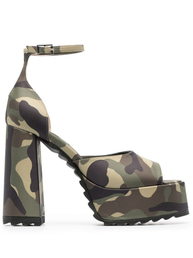 Green 145 Camouflage Print Platform Sandals