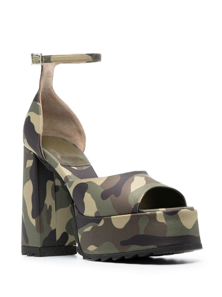 Green 145 Camouflage Print Platform Sandals