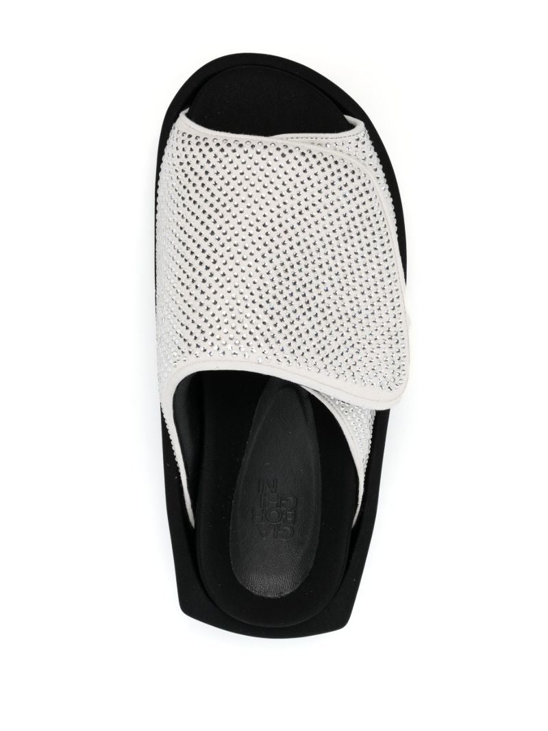 White Gia Crystal-embellishment Flat Sandals