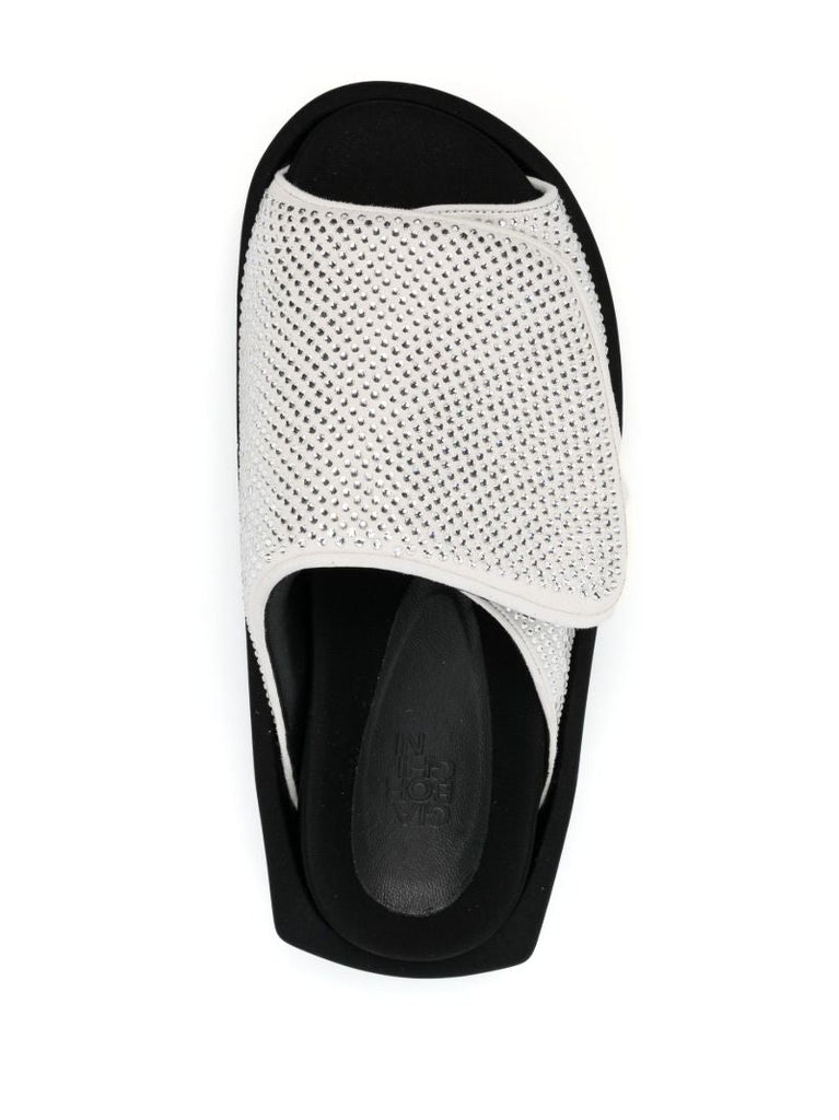 White Gia Crystal-embellishment Flat Sandals