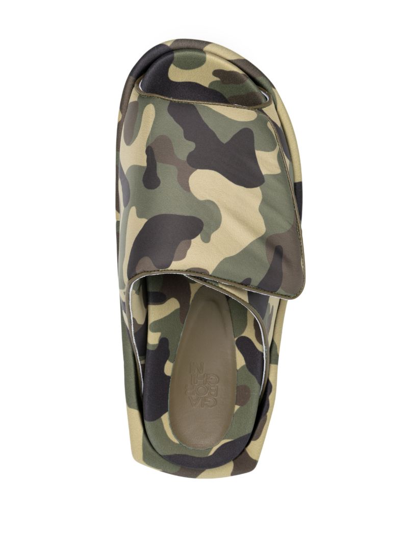 Green Camouflage Print Platform Sandals