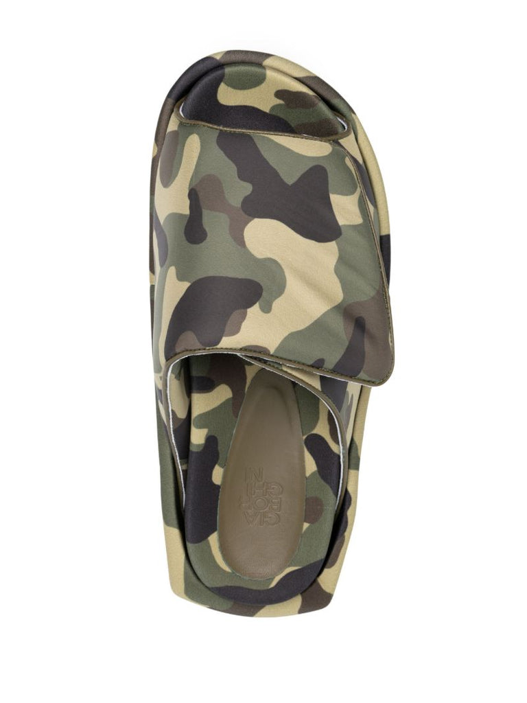 Green Camouflage Print Platform Sandals