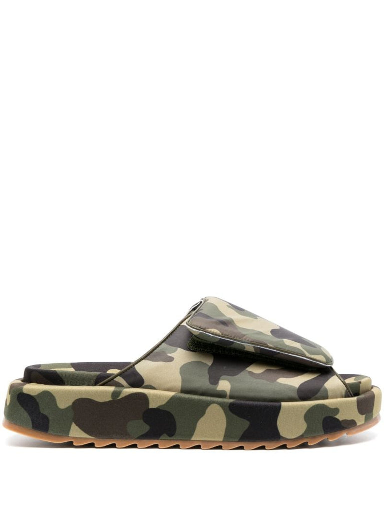 Green Camouflage Print Platform Sandals