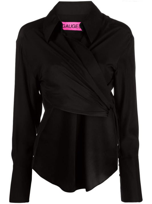 Black Sabinas Wrap Silk Shirt