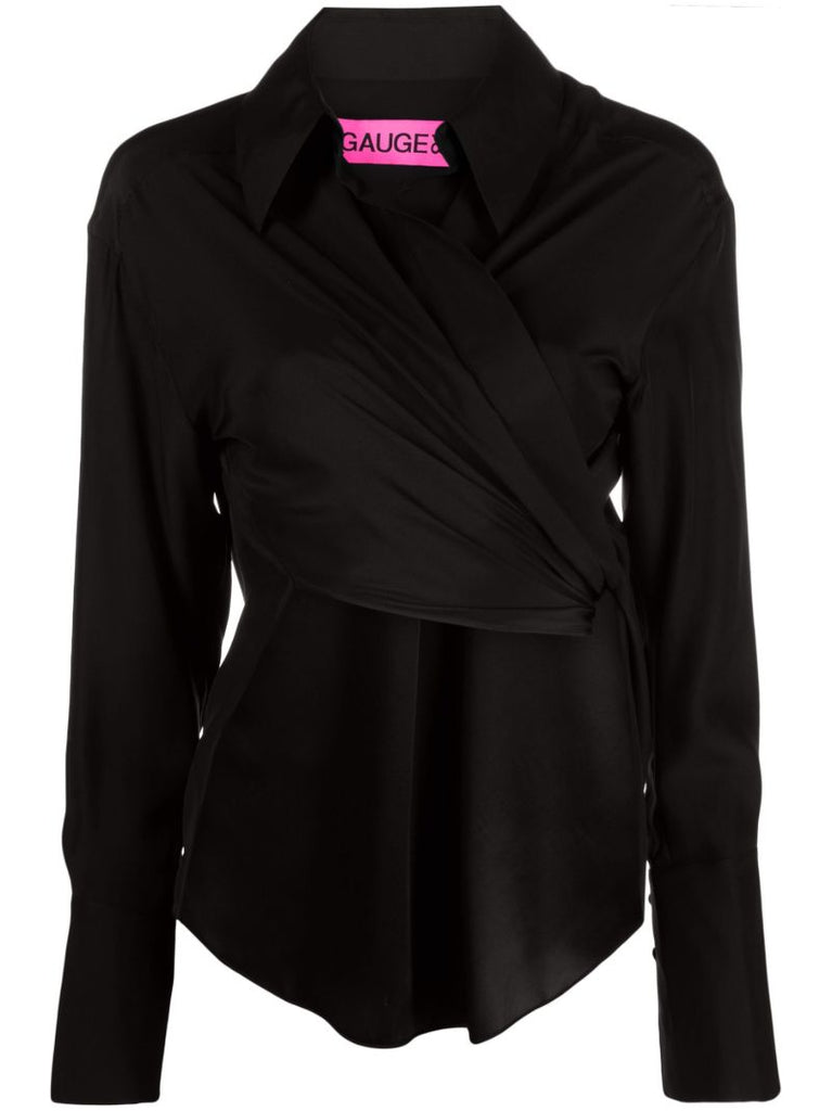 Black Sabinas Wrap Silk Shirt