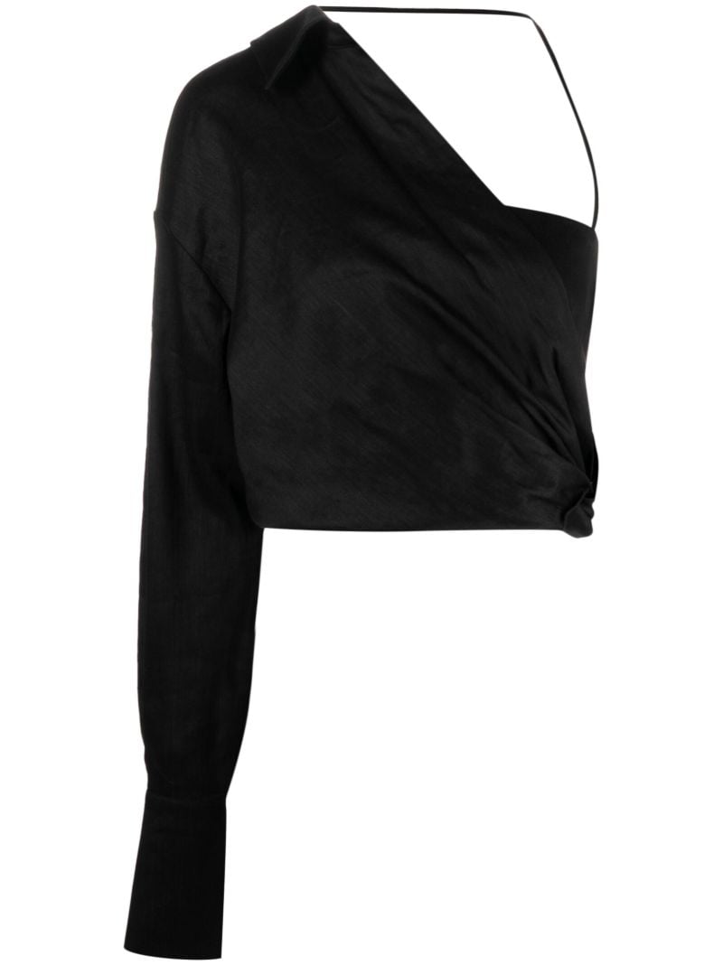 Black Ganri Draped One-shoulder Blouse