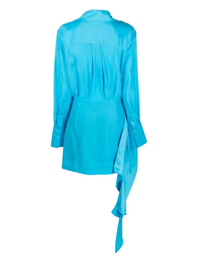 Blue Gravia Silk Draped Mini Dress